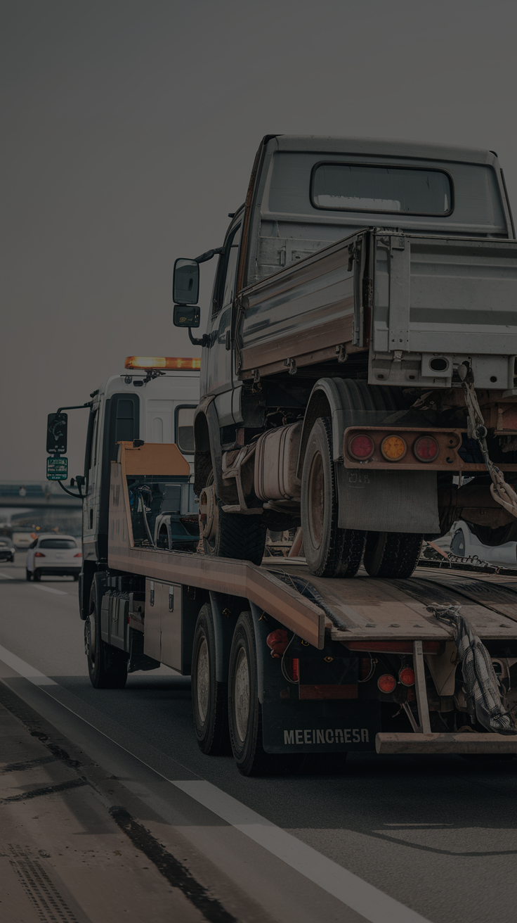 Tow truck transporting a vehicle